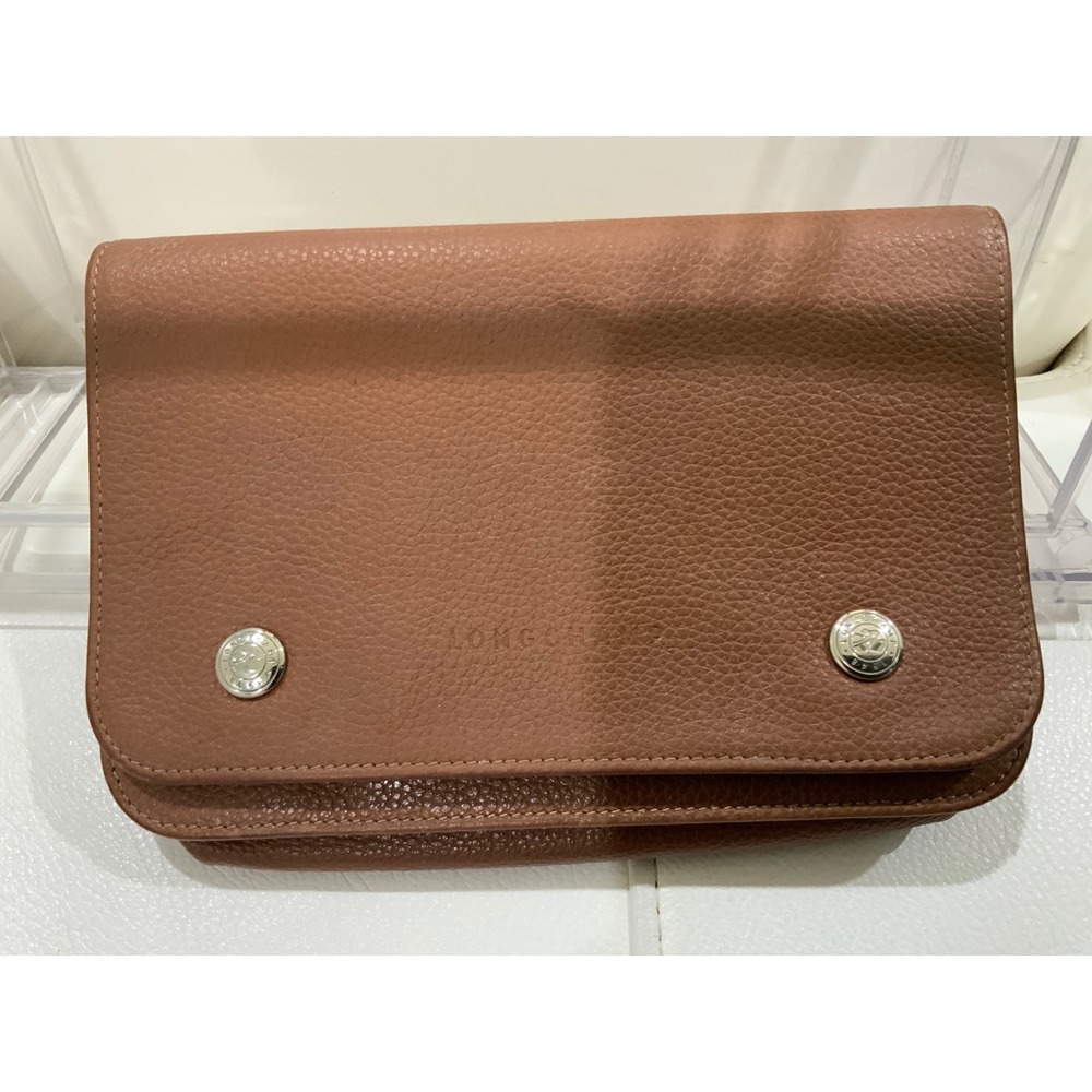 Longchamp Le Foulonne Cognac Brown Pebbled Leather Wallet on Chain Crossbody Bag